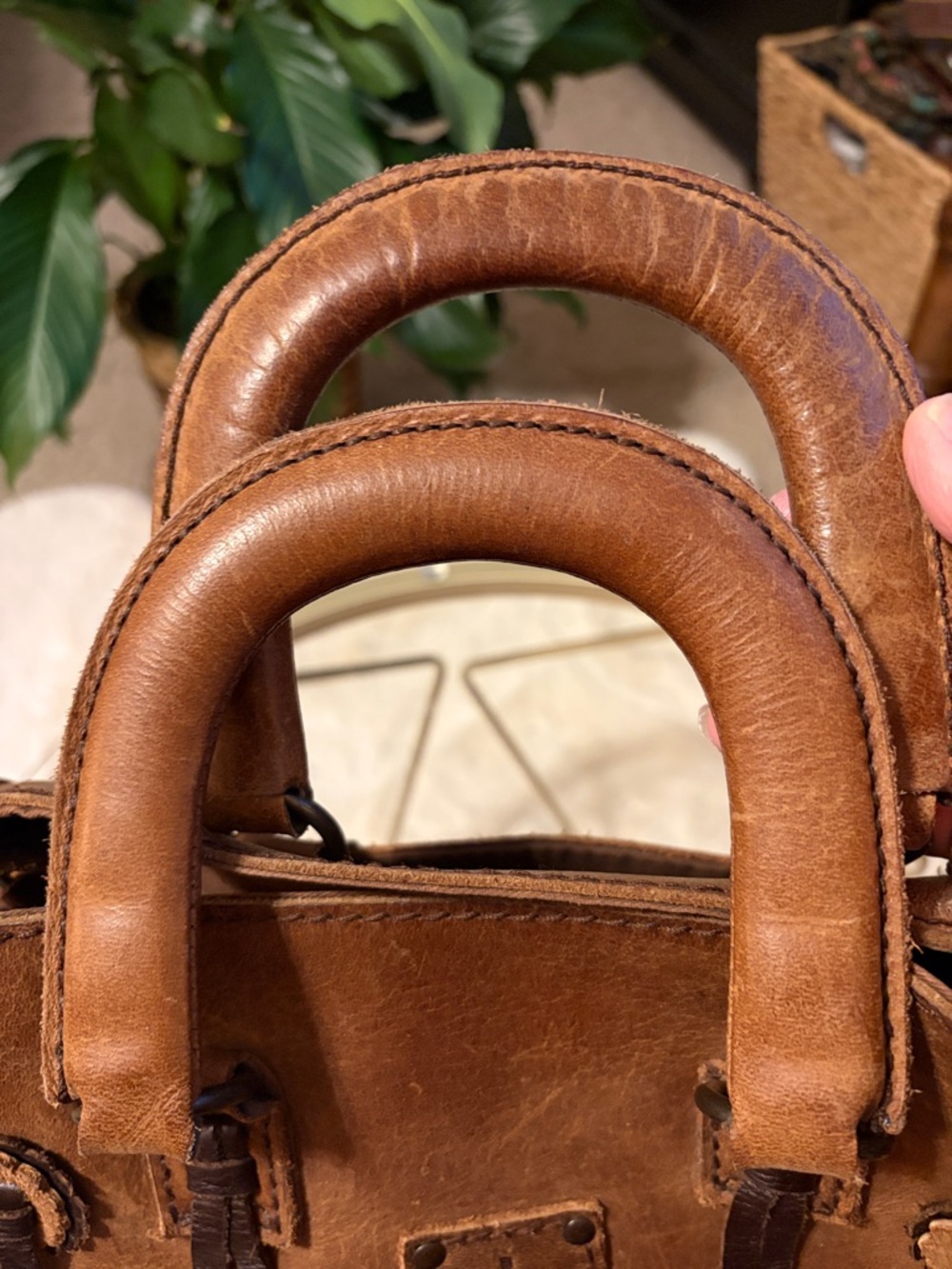STS Ranchwear Sheridan Flower Leather Top Double Handle Brown Whipstitch Satchel - Picture 15 of 16
